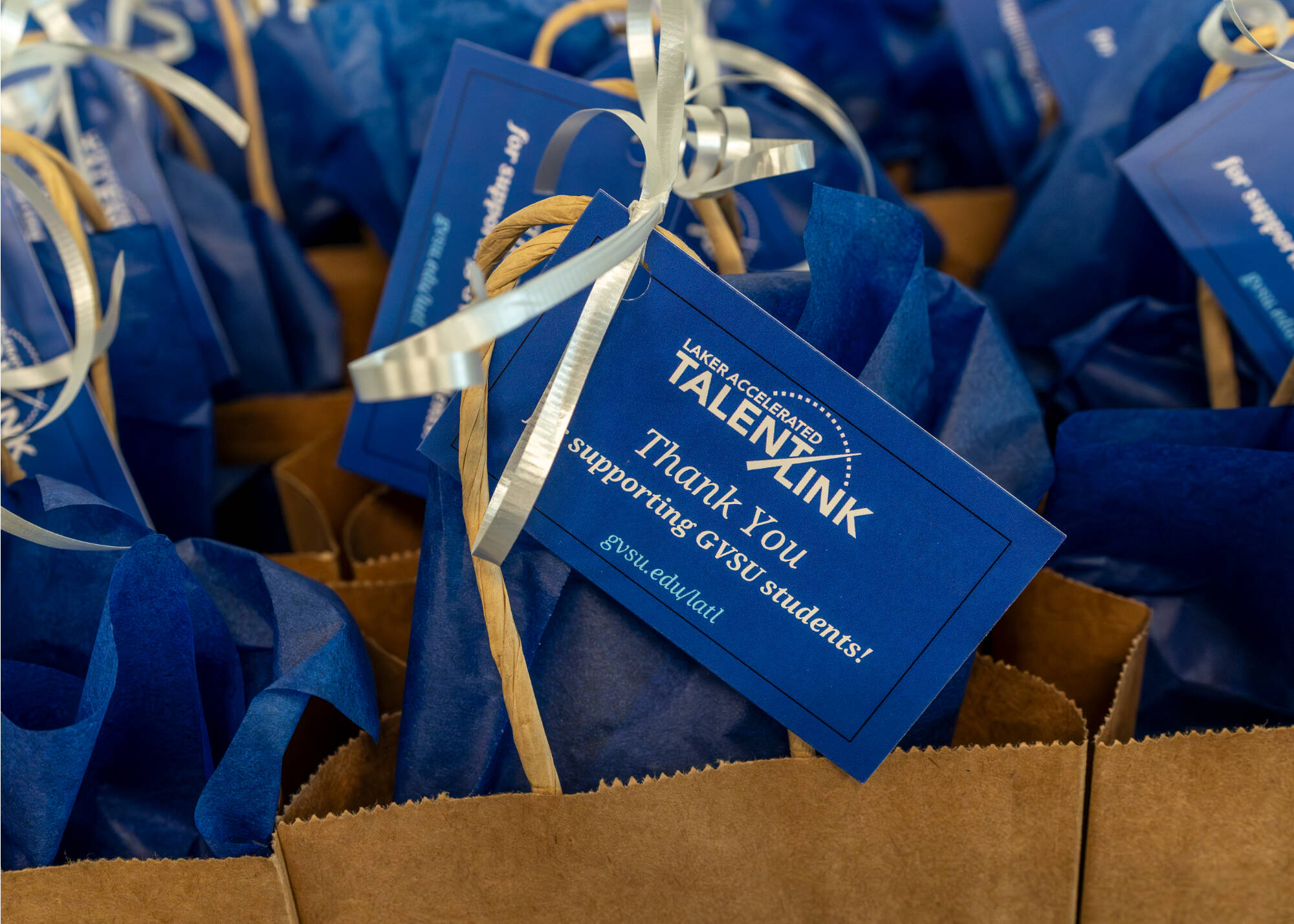 Gift bags given out during Laker Accelerated Talent Link End of the Year Showcase at the John G. Russell Leadership Building on May 1.